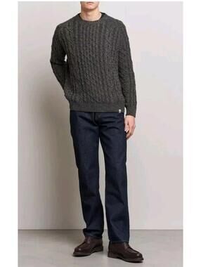 PEREGRINE Arran Made in England Gray linen cotton Rib knitted SWEATER #C